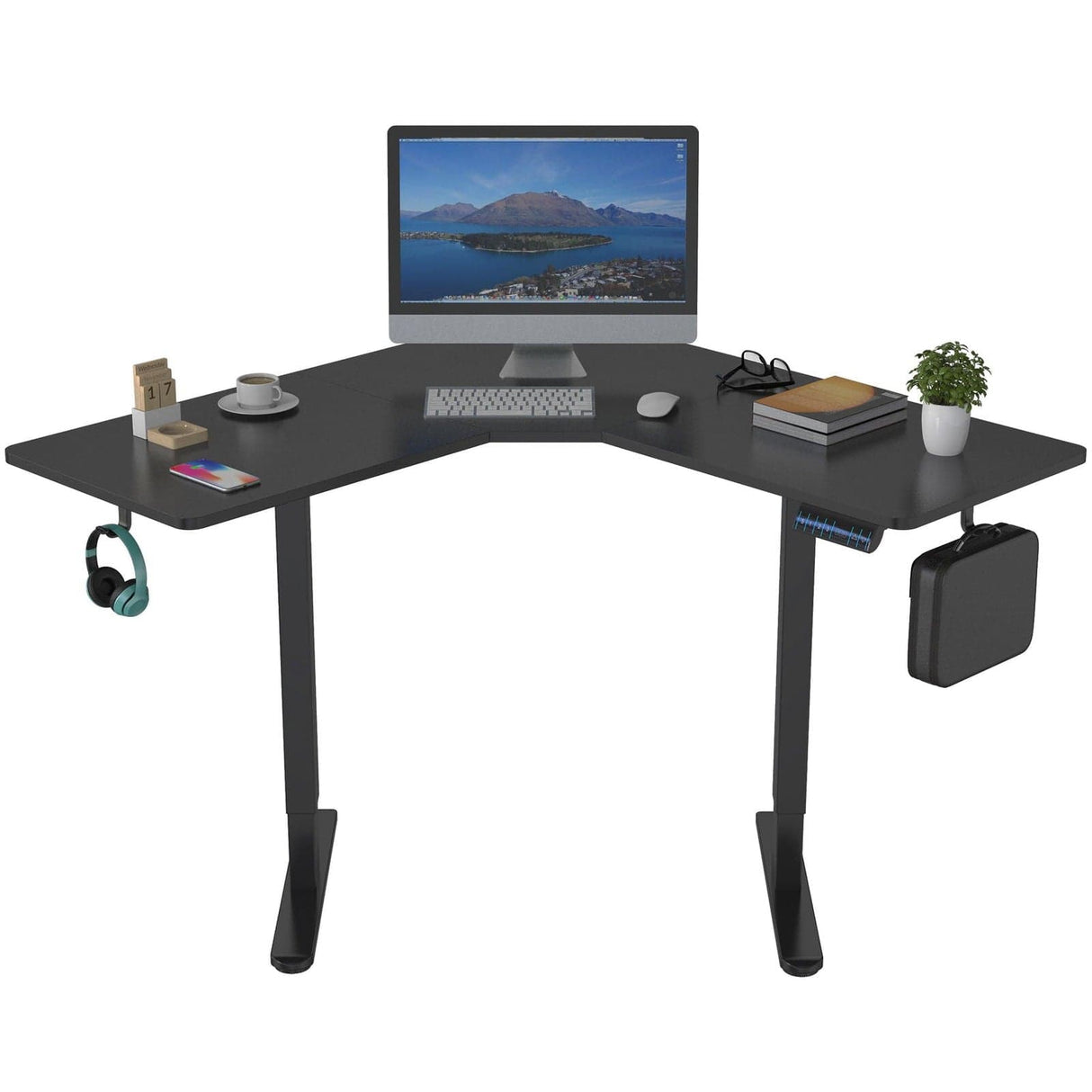 Black Standing Desk - Height Adjustable Corner Sit-Stand Desk - Mount-It! - MI-15003