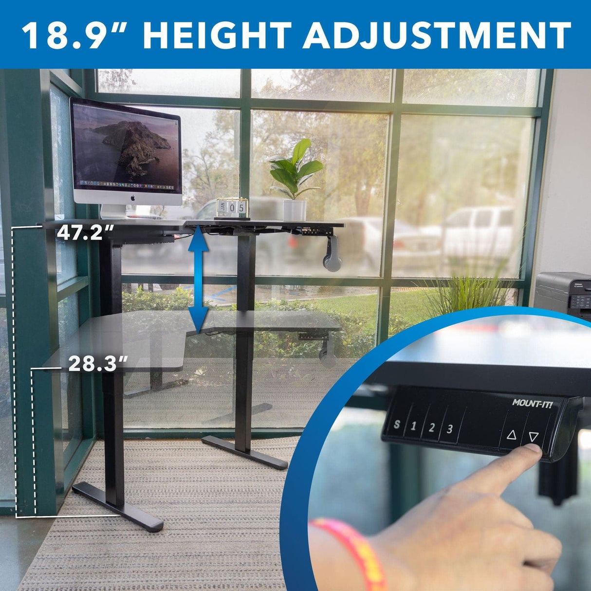 Black Standing Desk - Height Adjustable Corner Sit-Stand Desk - Mount-It! - MI-15003