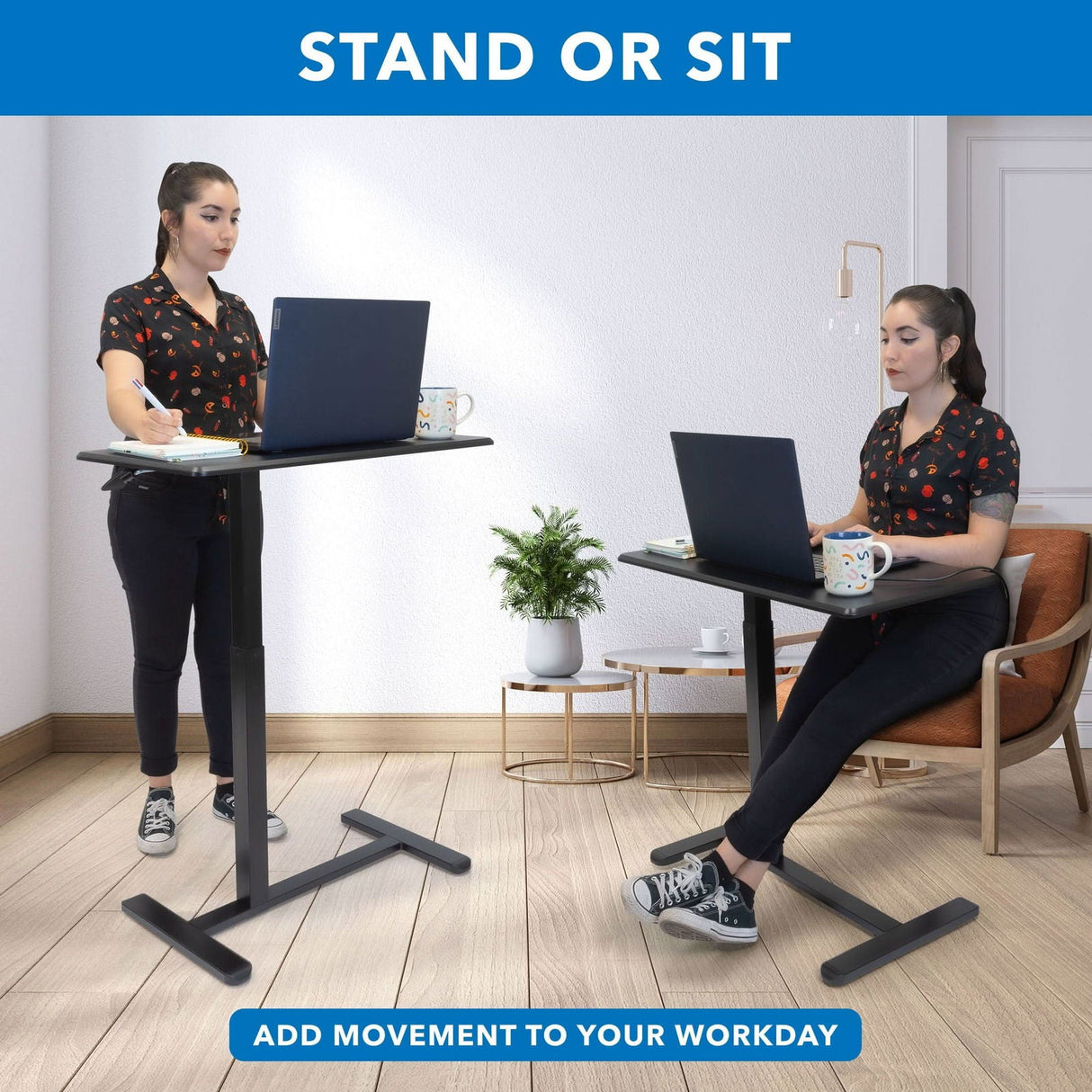 Black Mobile Standing Desk - Height Adjustable Overbed Desk - Mount-It! - MI-8040