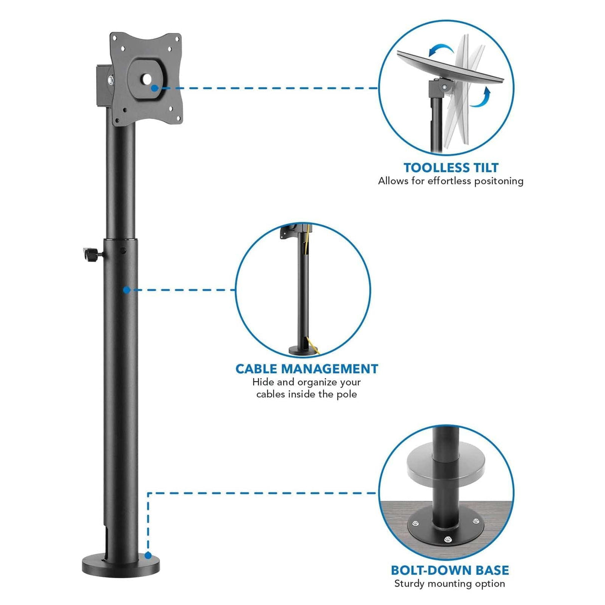 Black Monitor Mount - Height Adjustable Point of Sale (POS) Monitor Mount - Mount-It! - MI-3796