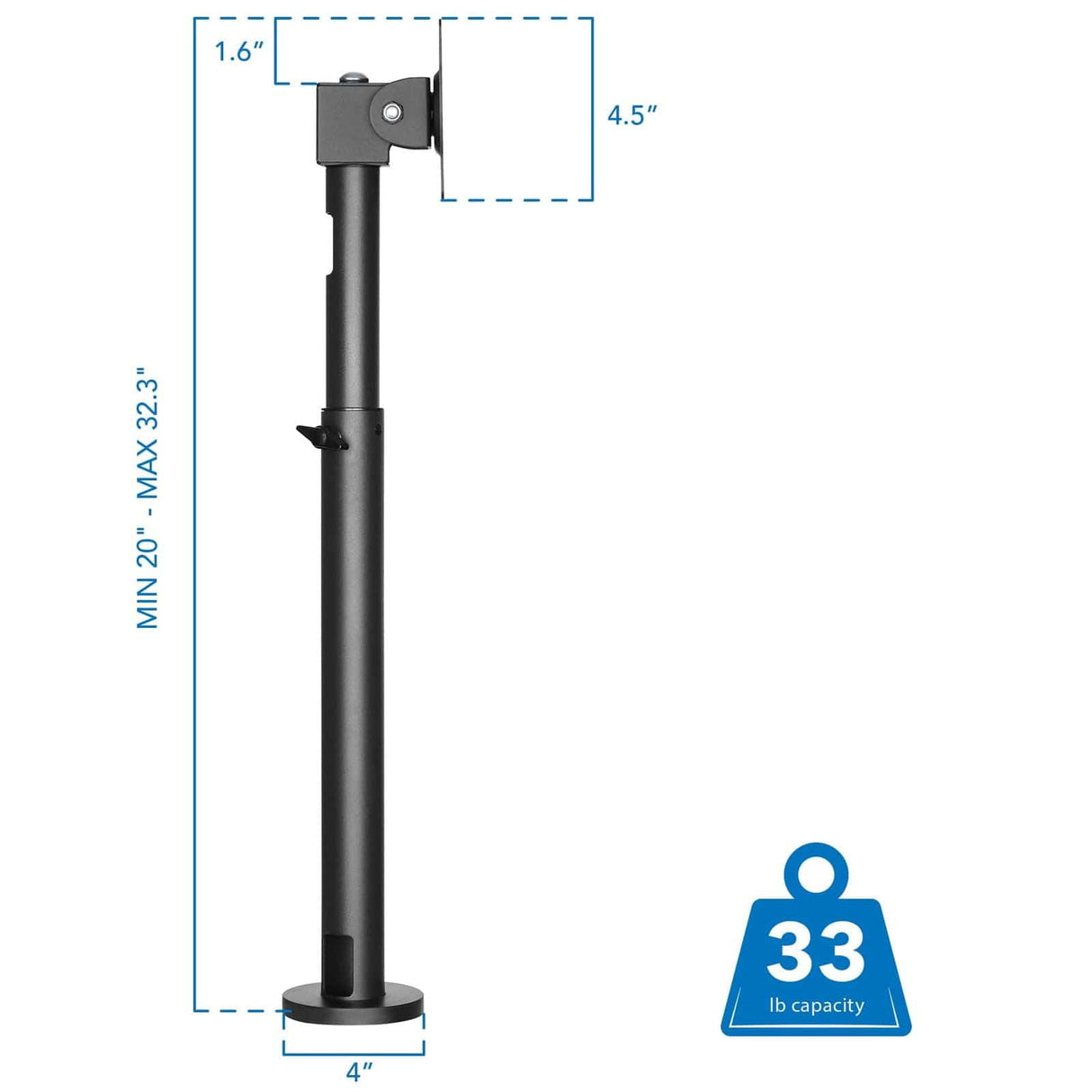 Black Monitor Mount - Height Adjustable Point of Sale (POS) Monitor Mount - Mount-It! - MI-3796