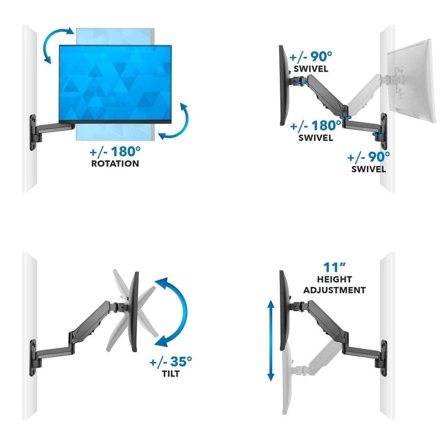 Height Adjustable Single Monitor Wall Mount – MI-3753 – Mount-It!