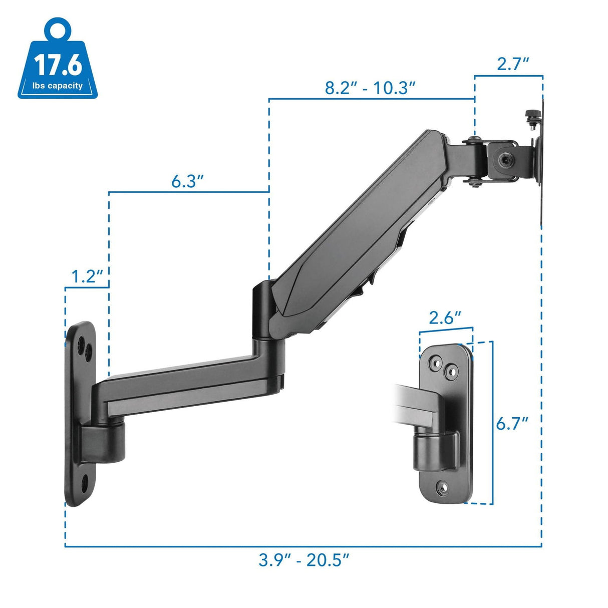 Black Monitor Mount - Height Adjustable Single Monitor Wall Mount - Mount-It! - MI-3753