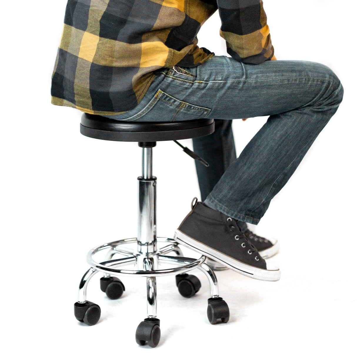 Black Desk Accessories - Height Adjustable Stool with Wheels - Mount-It! - MI-930