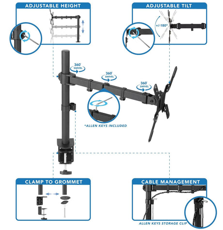 Black Monitor Mount - Large Single Monitor Desk Mount - Mount-It! - MI-708