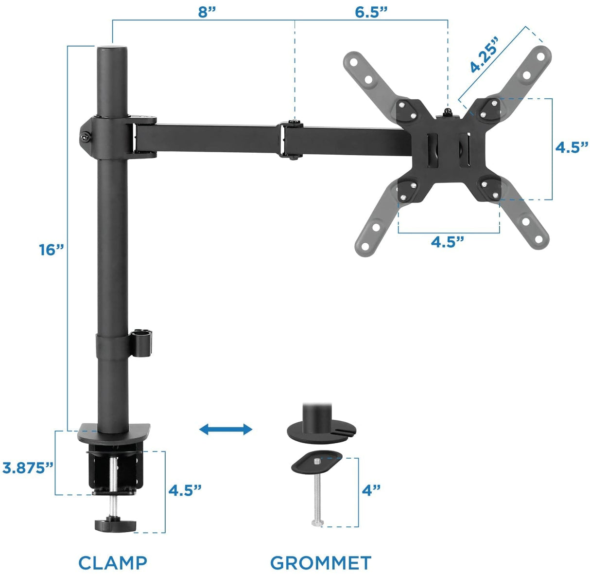 Black Monitor Mount - Large Single Monitor Desk Mount - Mount-It! - MI-708