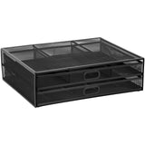 Black Monitor Risers - Mesh Computer Monitor Stand W/ Two Drawers - Mount-It! - MI-7365