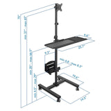 Black Mobile Standing Desk - Mobile Cart With Monitor Mount & CPU Holder - Mount-It! - MI-7948