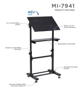 Black Mobile Standing Desk - Mobile Lectern Stand Up Desk - Mount-It! - MI-7941