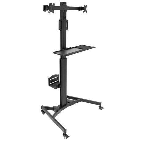 Black Mobile Standing Desk - Mobile PC Workstation for Dual Monitors - Mount-It! - MI-7986