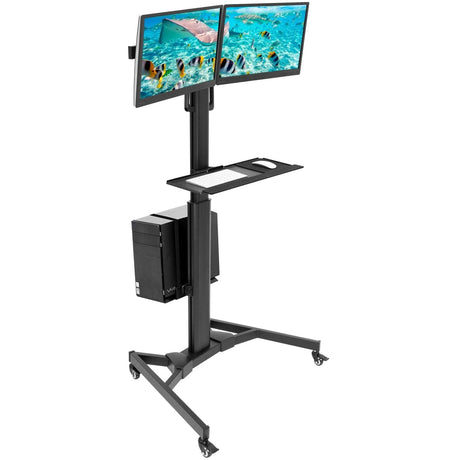 Black Mobile Standing Desk - Mobile PC Workstation for Dual Monitors - Mount-It! - MI-7986