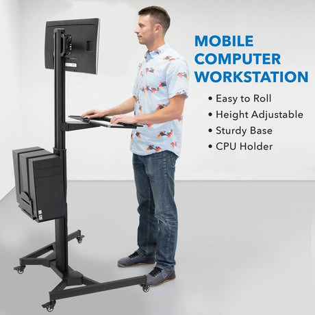 Black Mobile Standing Desk - Mobile PC Workstation - Mount-It! - MI-7985