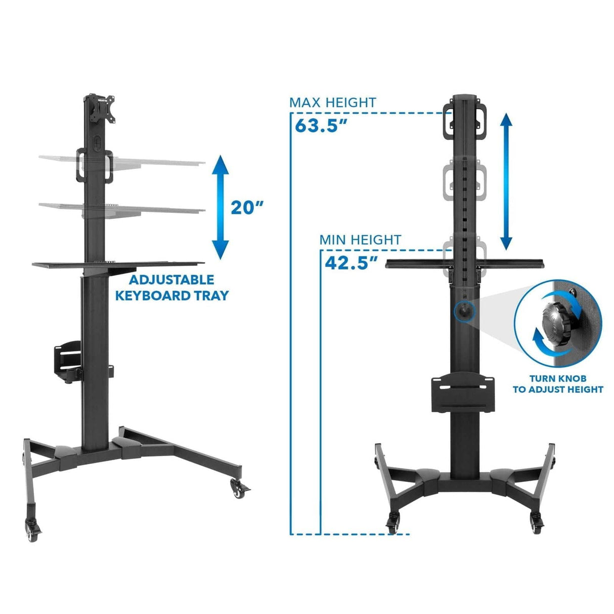 Black Mobile Standing Desk - Mobile PC Workstation - Mount-It! - MI-7985