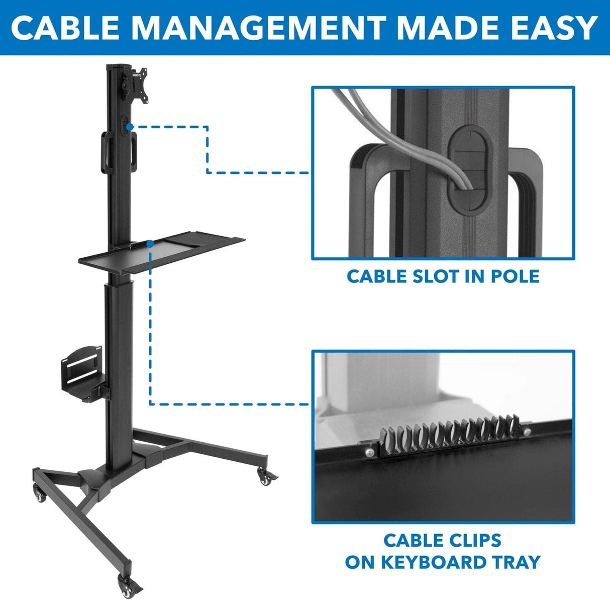 Black Mobile Standing Desk - Mobile PC Workstation - Mount-It! - MI-7985