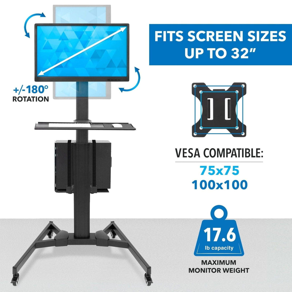 Black Mobile Standing Desk - Mobile PC Workstation - Mount-It! - MI-7985