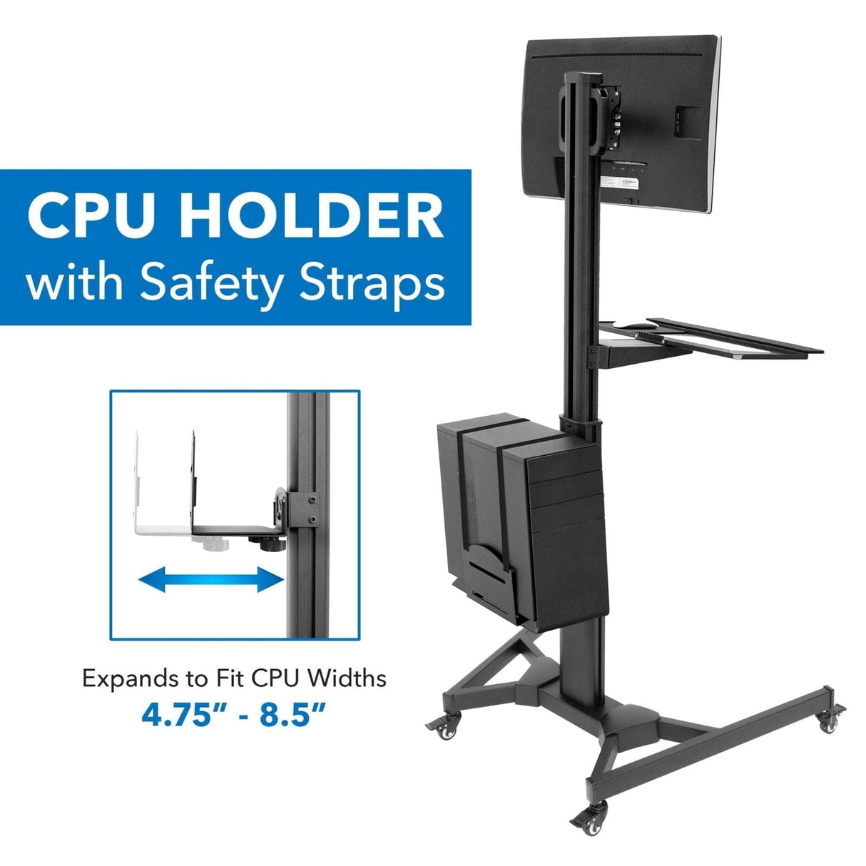 Black Mobile Standing Desk - Mobile PC Workstation - Mount-It! - MI-7985