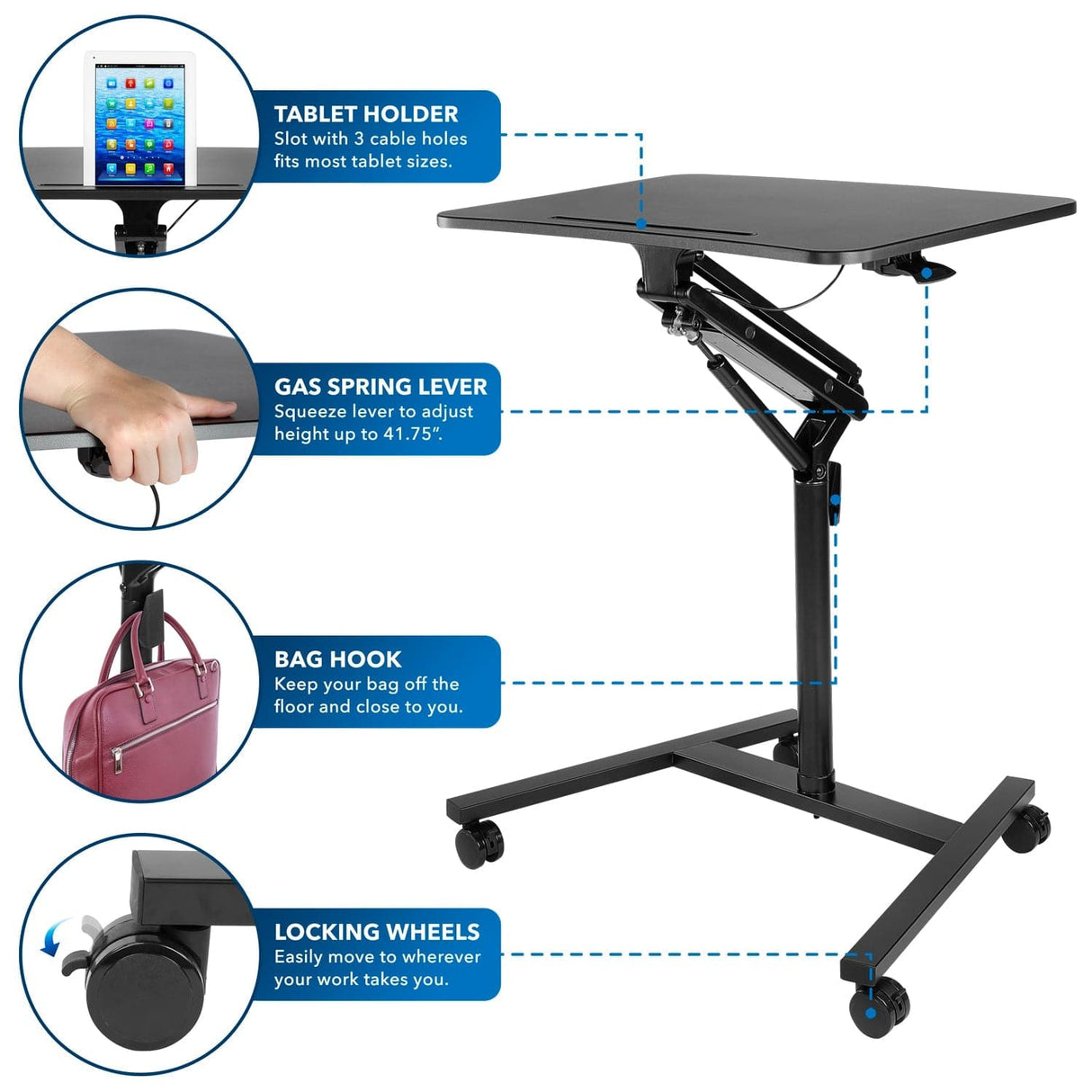 Black Mobile Standing Desk - Mobile Standing Desk w/ Locking Wheels - Mount-It! - MI-7969