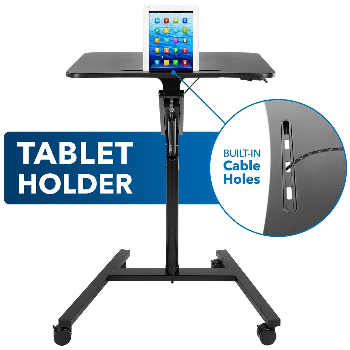 Black Mobile Standing Desk - Mobile Standing Desk w/ Locking Wheels - Mount-It! - MI-7969