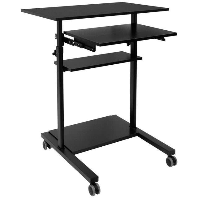 Black Mobile Standing Desk - Mobile Standing Desk with Retractable Keyboard - Mount-It! - MI-7998B