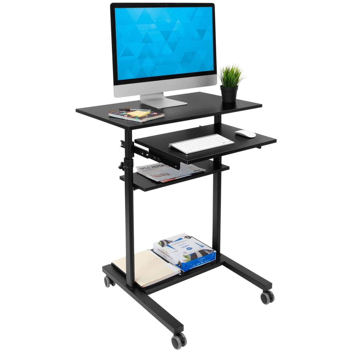 Black Mobile Standing Desk - Mobile Standing Desk with Retractable Keyboard - Mount-It! - MI-7998B