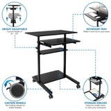 Black Mobile Standing Desk - Mobile Standing Desk with Retractable Keyboard - Mount-It! - MI-7998B