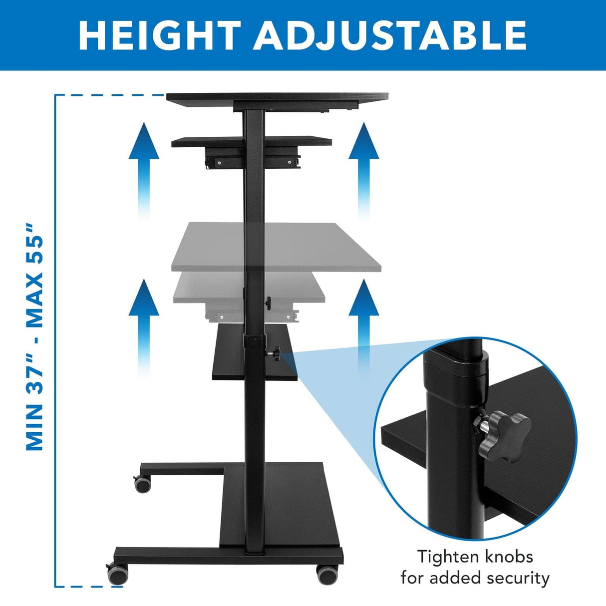 Black Mobile Standing Desk - Mobile Standing Desk with Retractable Keyboard - Mount-It! - MI-7998B