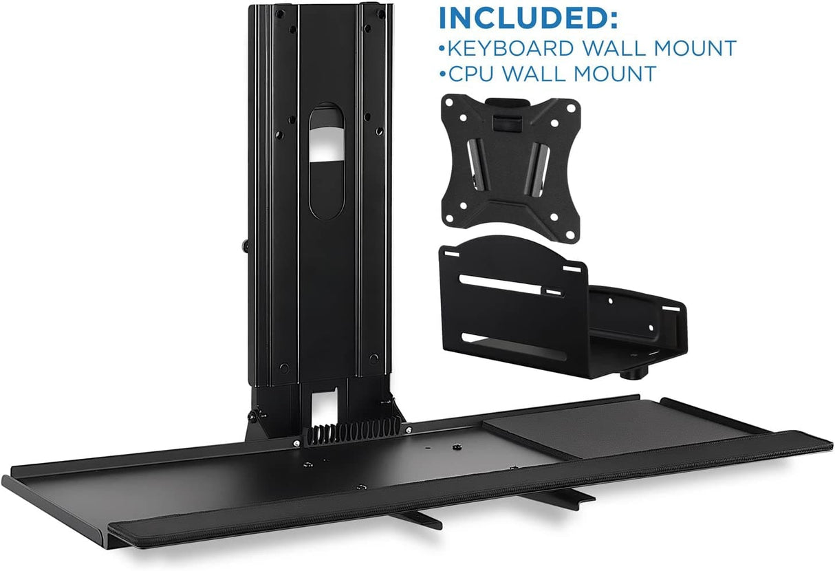 Black Wall Mounted Desk - Monitor and Keyboard Wall Mount with CPU Holder - Mount-It! - MI-7919