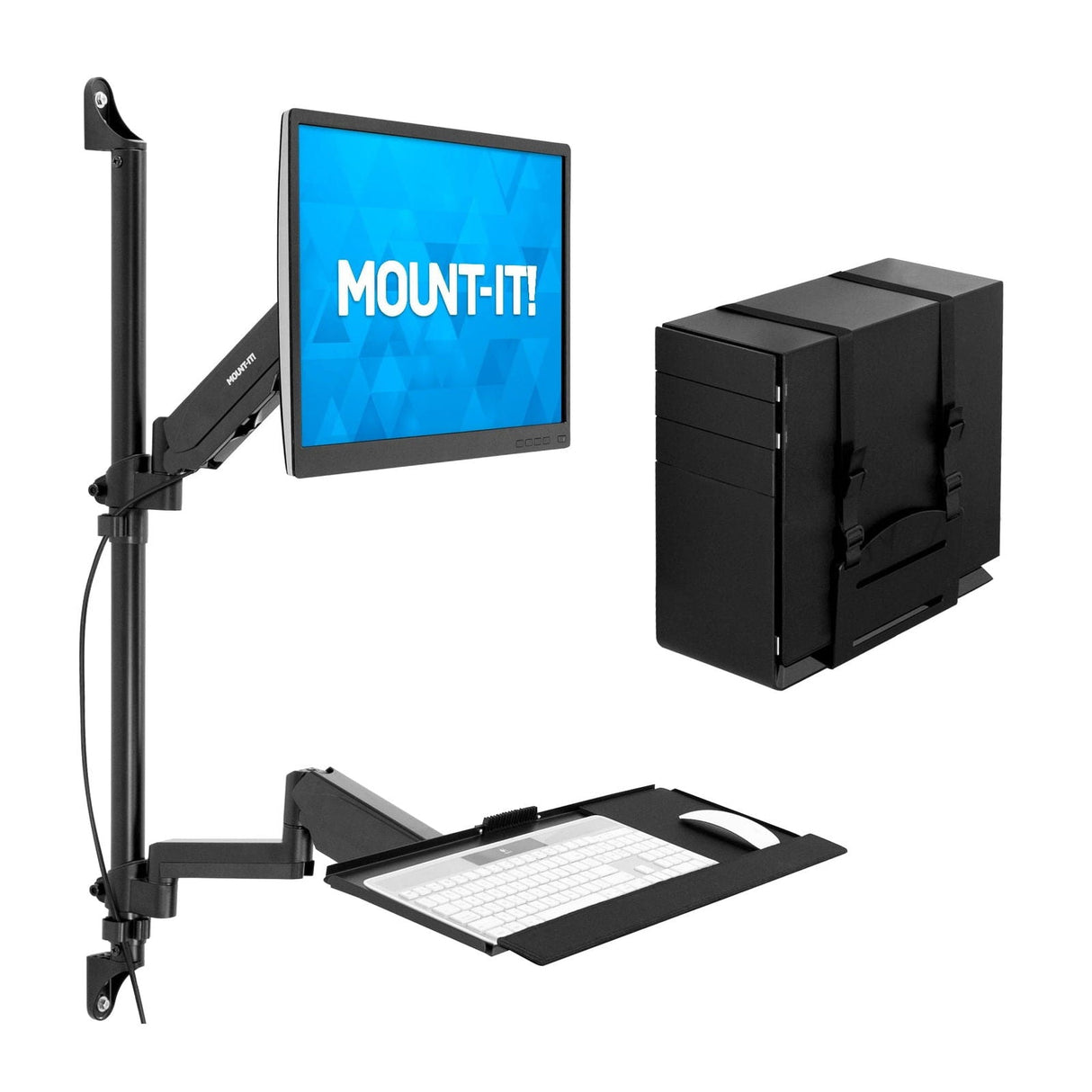 Black Wall Mounted Desk - Monitor Wall Mount Workstation - Mount-It! - MI-7991