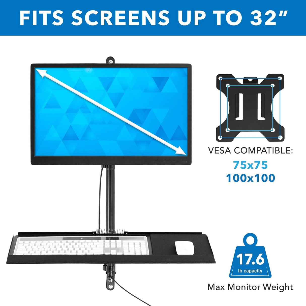 Black Wall Mounted Desk - Monitor Wall Mount Workstation - Mount-It! - MI-7991