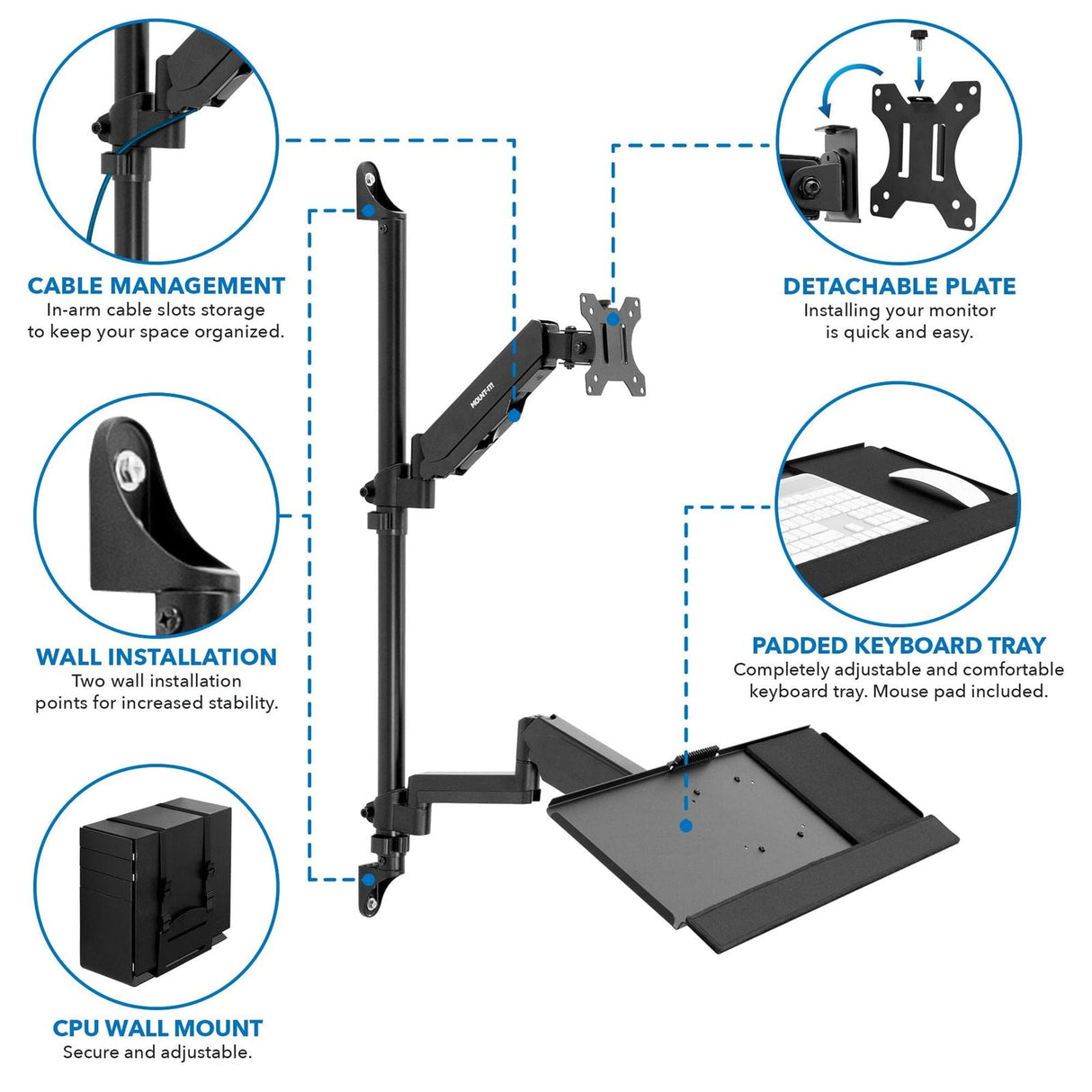 Black Wall Mounted Desk - Monitor Wall Mount Workstation - Mount-It! - MI-7991