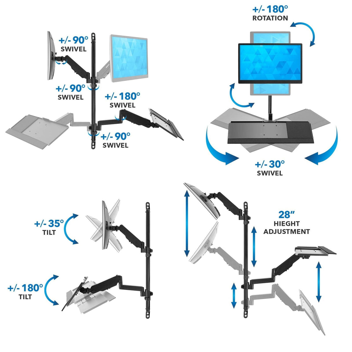 Black Wall Mounted Desk - Monitor Wall Mount Workstation - Mount-It! - MI-7991