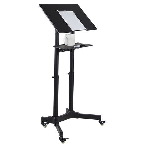 Black Mobile Standing Desk - Portable Presentation Lectern - Mount-It! - MI-7971