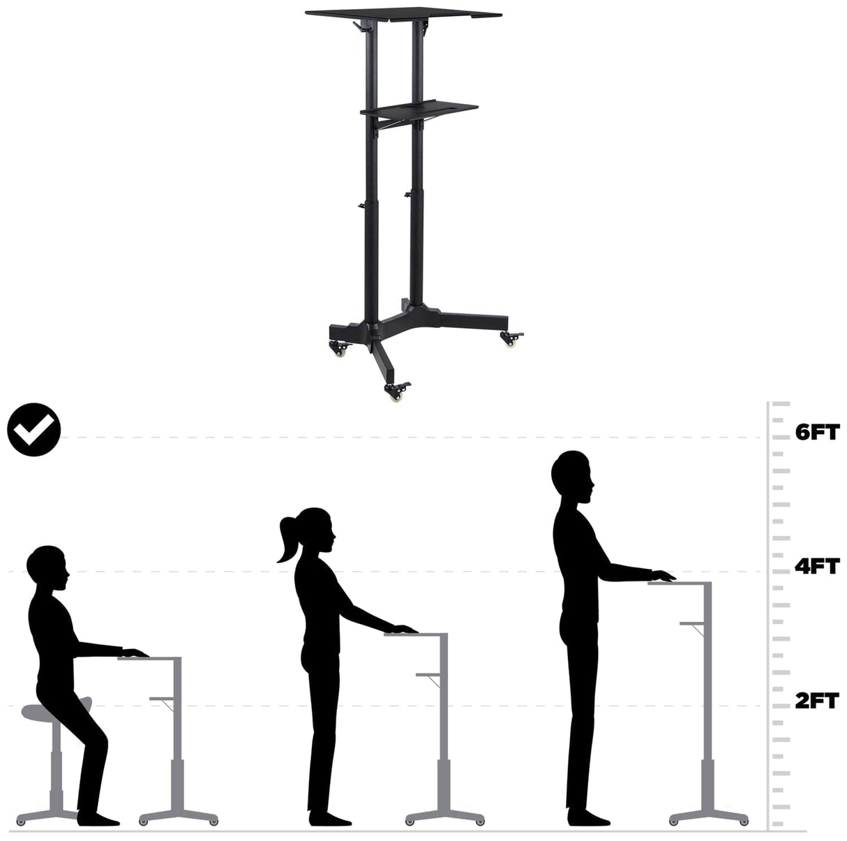 Black Mobile Standing Desk - Portable Presentation Lectern - Mount-It! - MI-7971