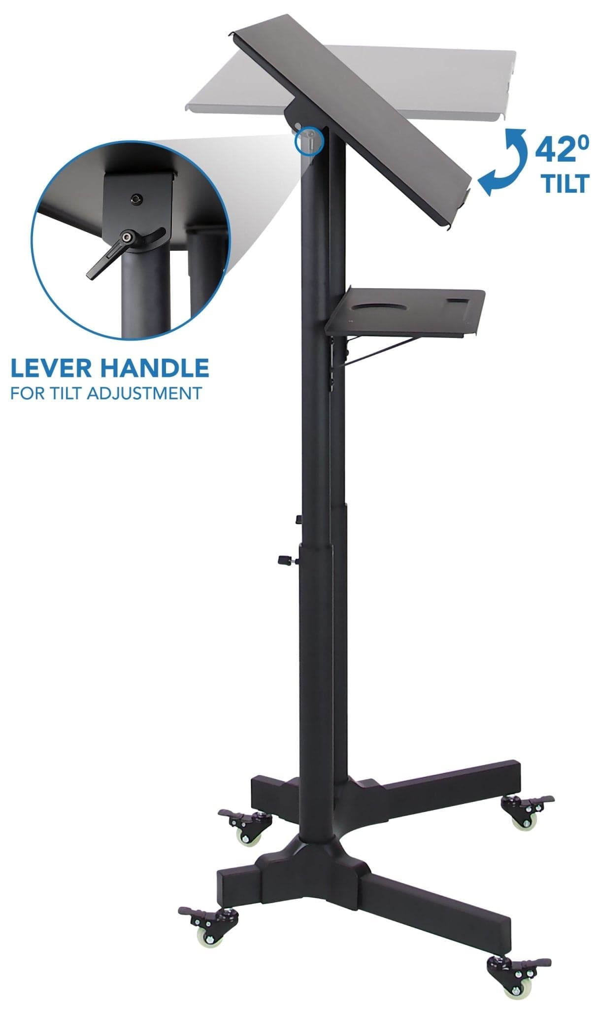 Black Mobile Standing Desk - Portable Presentation Lectern - Mount-It! - MI-7971