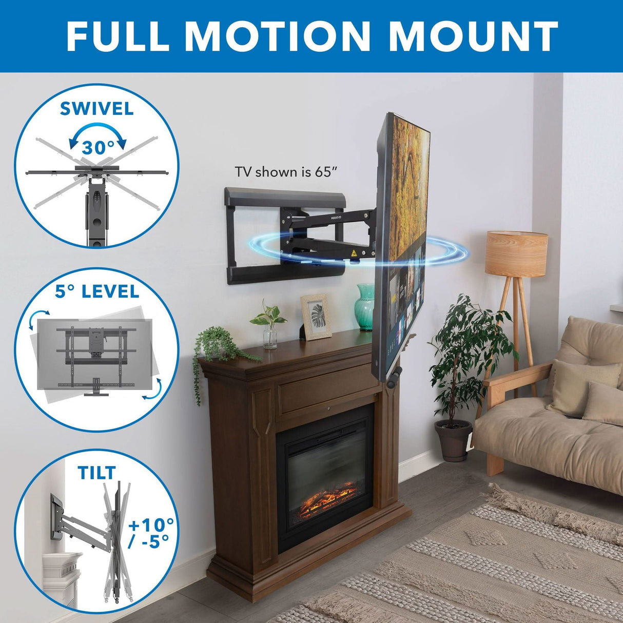 Black TV Mount - Pull Down Fireplace TV Mount - For TVs up to 65" - Mount-It! - MI-384