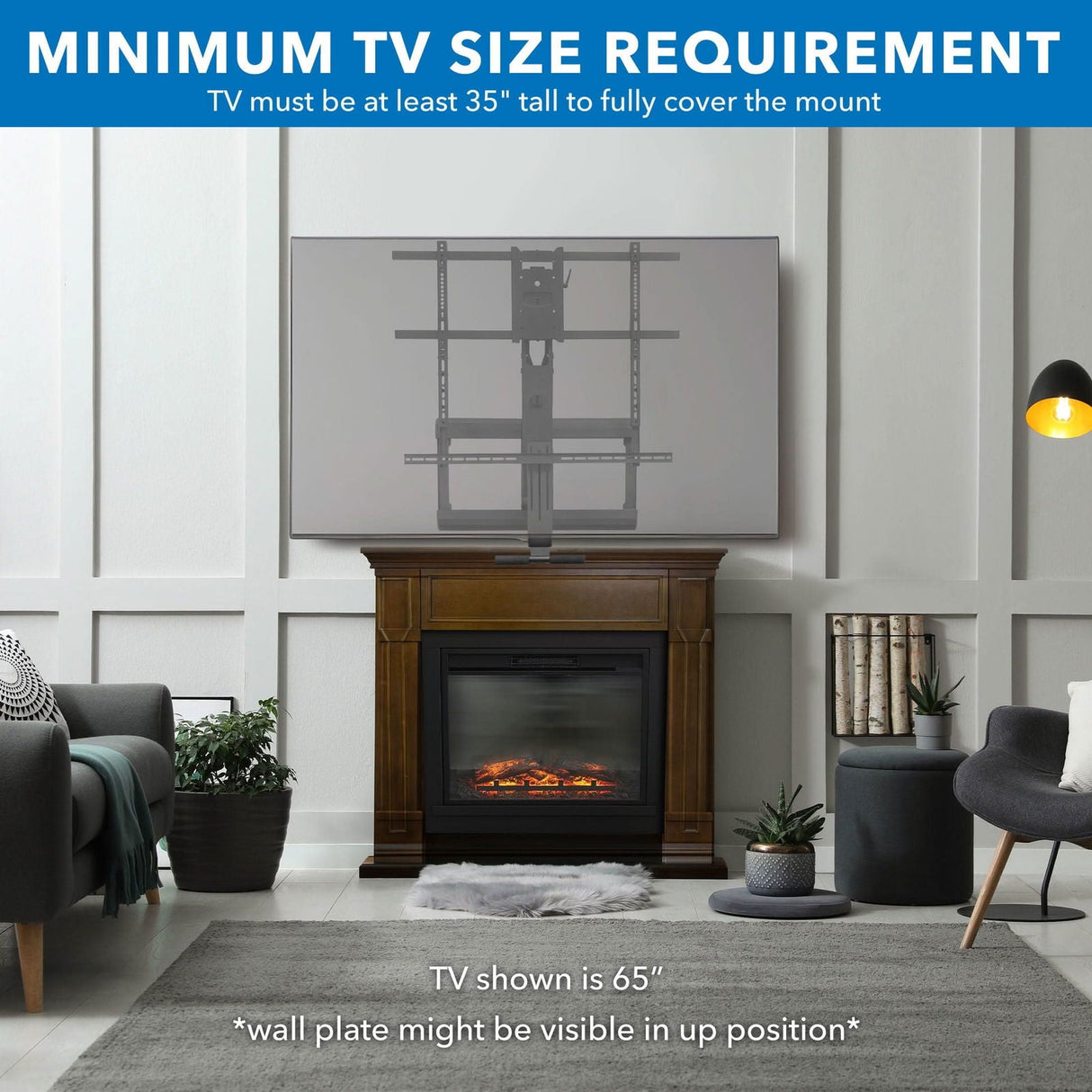 Black TV Mount - Pull Down Fireplace TV Mount - For TVs up to 65" - Mount-It! - MI-384