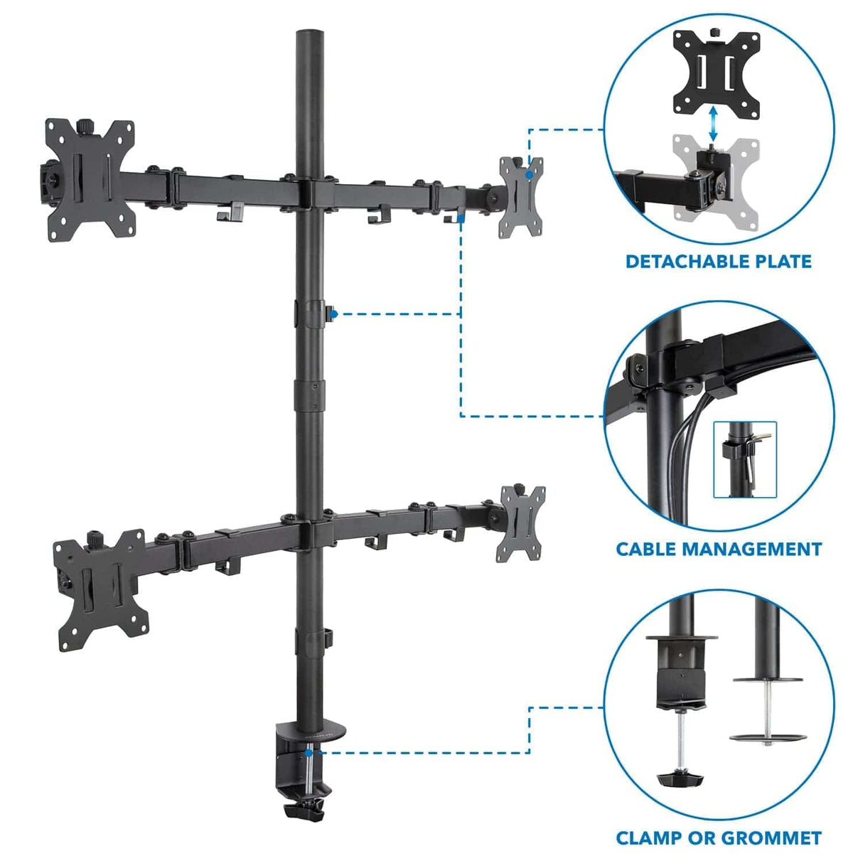 Black Monitor Mount - Quad Monitor Mount - Mount-It! - MI-2754