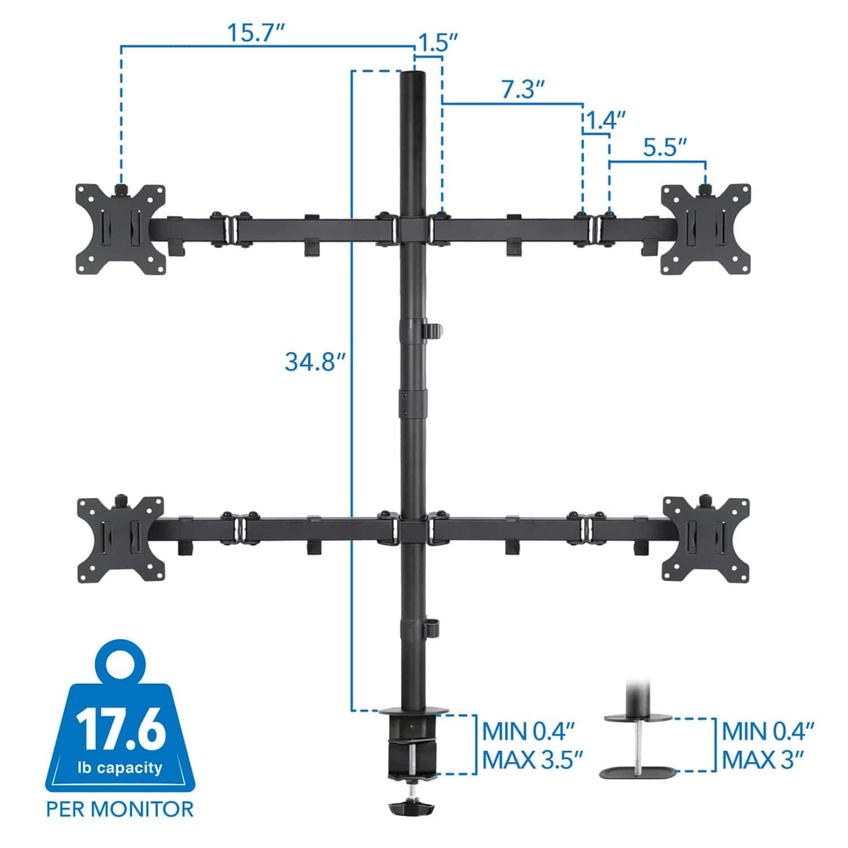 Black Monitor Mount - Quad Monitor Mount - Mount-It! - MI-2754