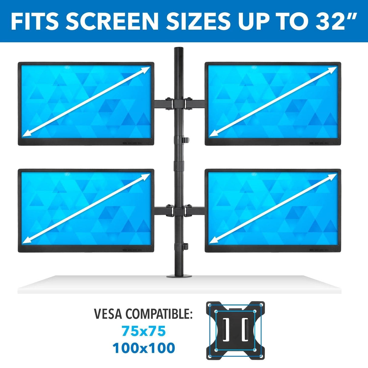 Black Monitor Mount - Quad Monitor Mount - Mount-It! - MI-2754