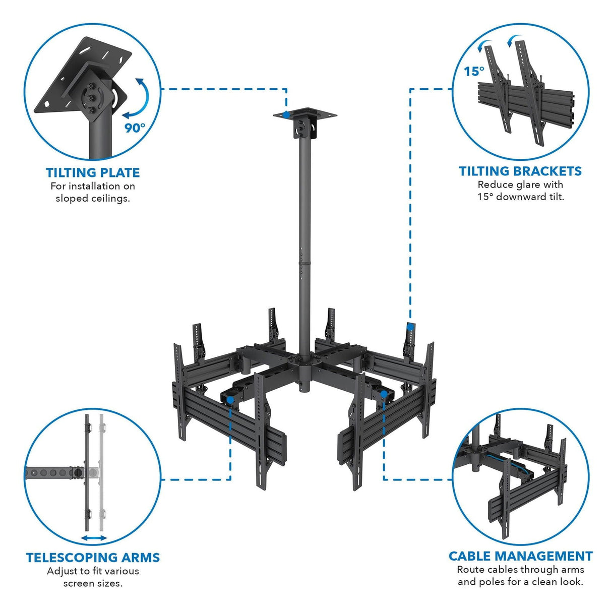 Black TV Mount - Quad TV Display Ceiling Mount - Mount-It! - MI-514