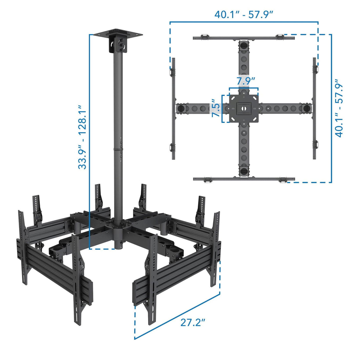 Black TV Mount - Quad TV Display Ceiling Mount - Mount-It! - MI-514