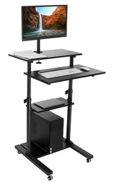 Black Mobile Standing Desk - Rolling Computer Work Station with Monitor Mount - Mount-It! - MI-7942B