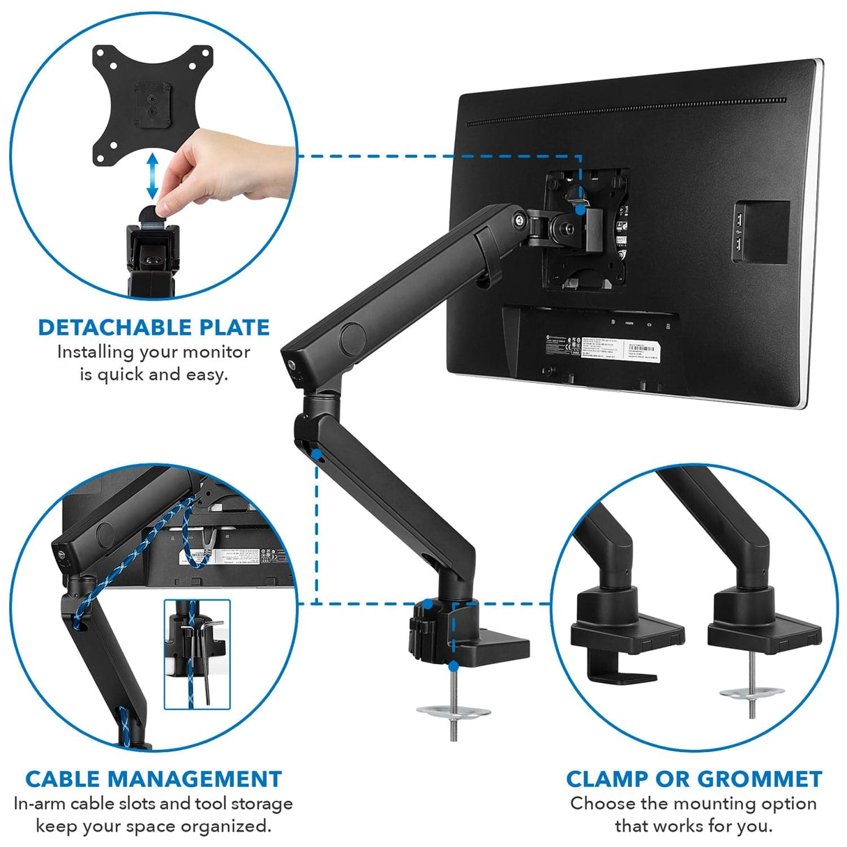 Black Monitor Mount - Single Monitor Desk Mount - Mount-It! - MI-2671