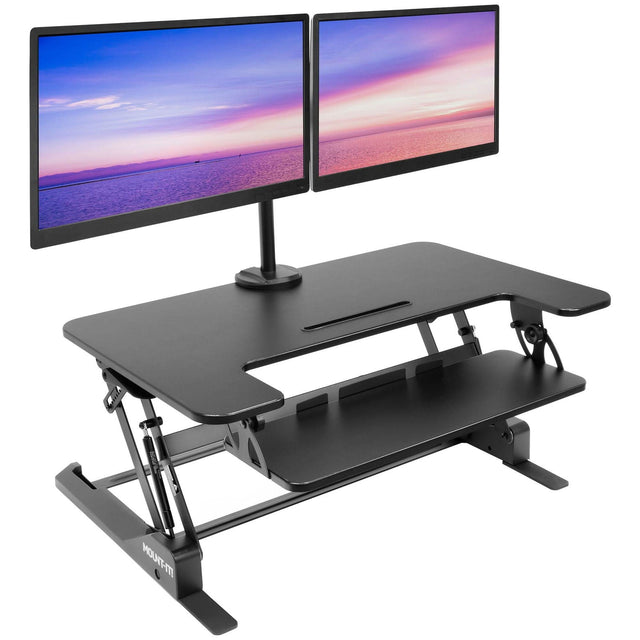 Black Desk Converters - Sit-Stand Desk Converter with Dual Monitor Mount - Mount-It! - MI-7934