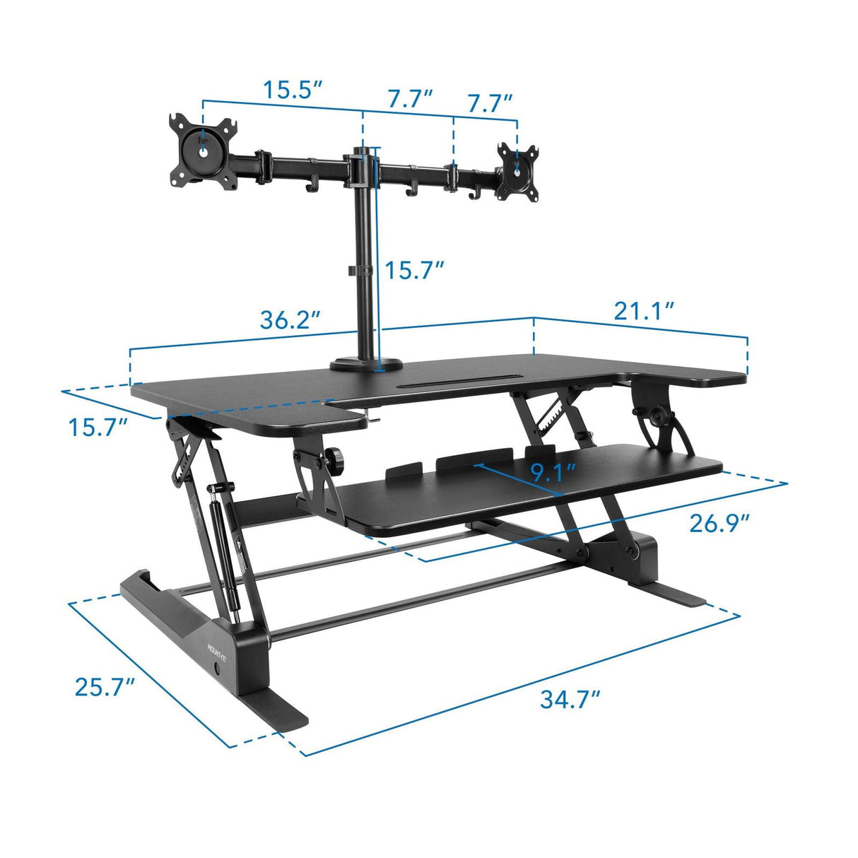 Black Desk Converters - Sit-Stand Desk Converter with Dual Monitor Mount - Mount-It! - MI-7934