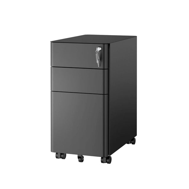 Black File Cabinet - Slim Rolling File Cabinet with 3 Drawers - Mount-It! - MI-944B