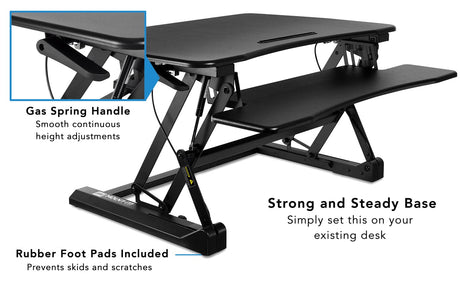 Black Desk Converters - Standing Desk Sit-Stand Desk Converter Height Adjustable, Large Surface Area - Mount-It! - MI-7955