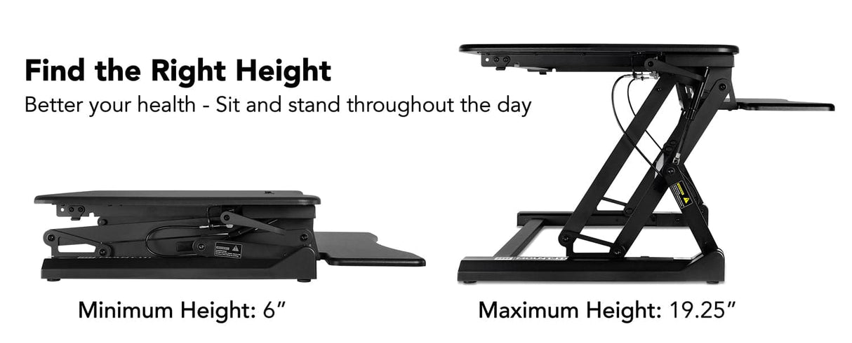 Black Desk Converters - Standing Desk Sit-Stand Desk Converter Height Adjustable, Large Surface Area - Mount-It! - MI-7955