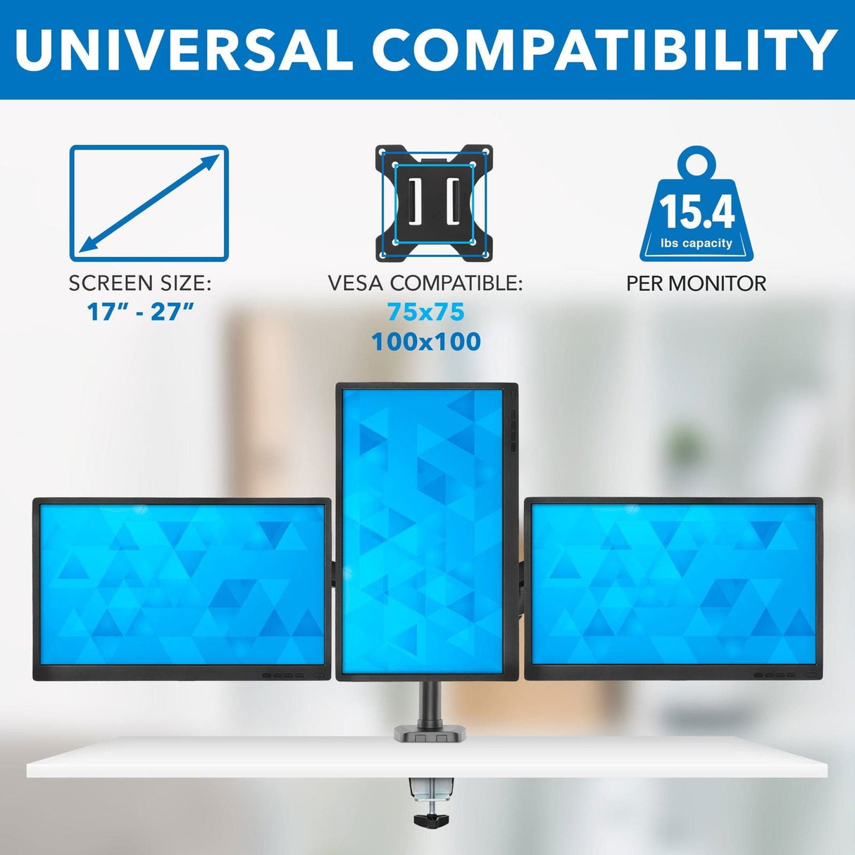 Black Monitor Mount - Triple Monitor Mount with Gas Spring Arms - Mount-It! - MI-4753B