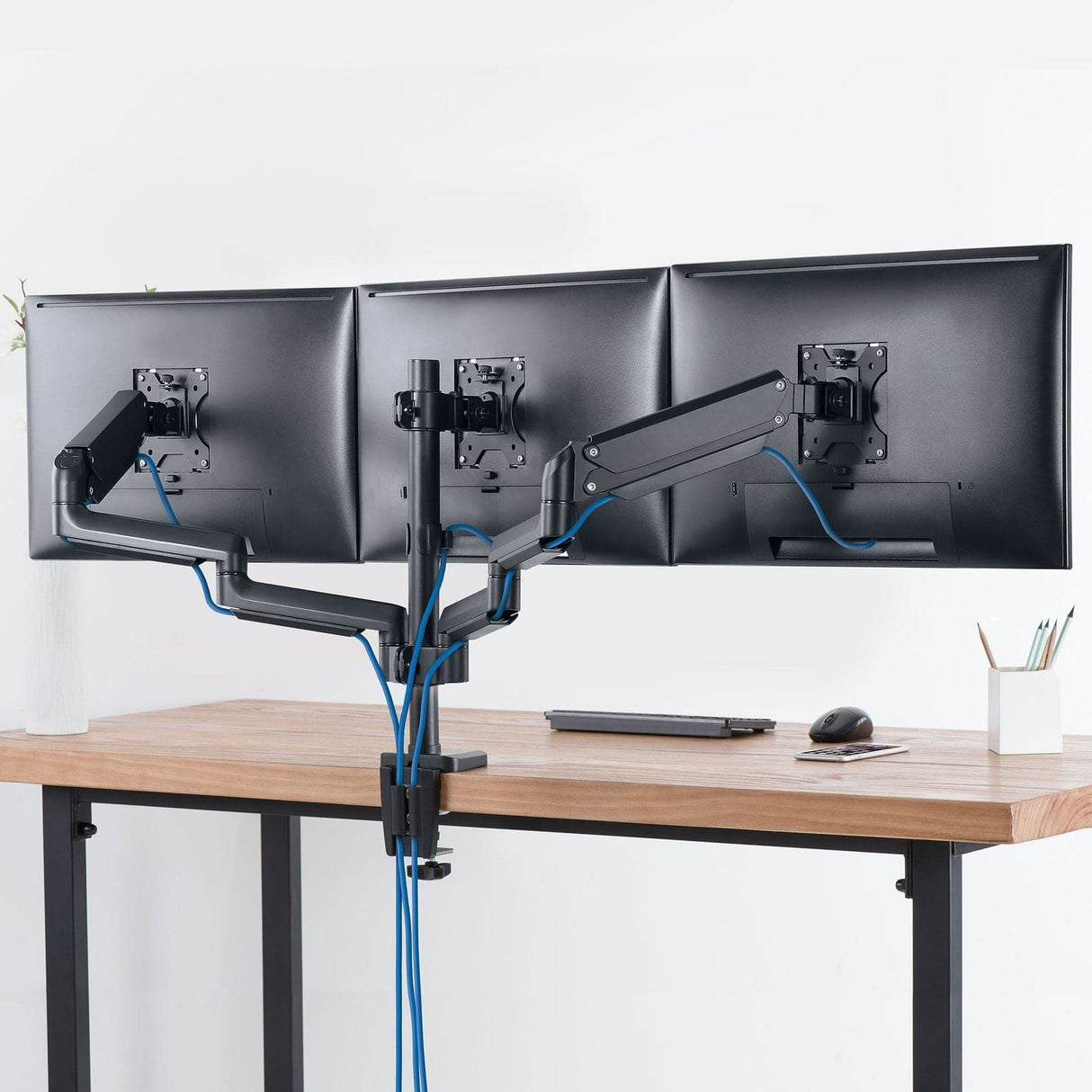 Black Monitor Mount - Triple Monitor Mount with Gas Spring Arms - Mount-It! - MI-4753B